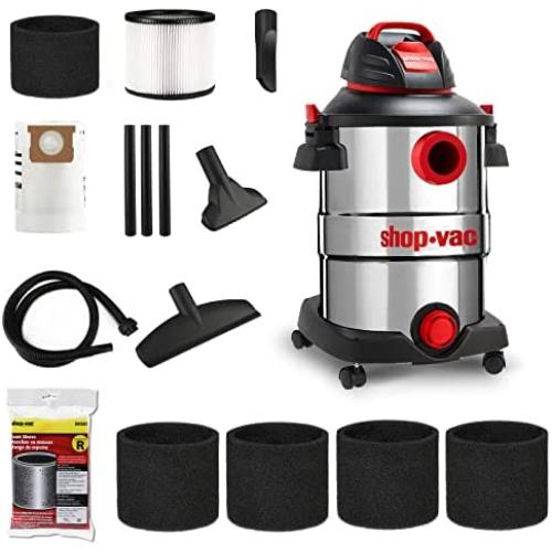 Shop-Vac 5926211 12 Gallon 6.0 Peak HP Wet/Dry Vacuum + 90585 Foam Sleeve Filter 5 Pack