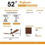 Sofucor 52 Inch Outdoor Ceiling Fan with Lights and Remote, 3 Solid Wood Walnut Blades, Noiseless Reversible Motor, Matte Black