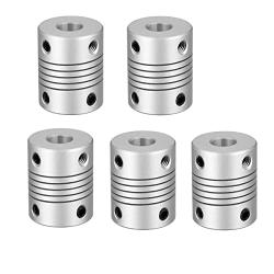 WEIJ 5Pcs Aluminum Alloy Shaft Coupling Flexible Coupler Motor Connector Joint (8mm to 10mm, L25xD19), Silver