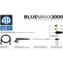AR Blue Maxx, BM 3000 Electric Pressure Washer, 3000 PSI, 1.3 GPM, 15 AMP, Quick Connect, 15 & 25 Degree Nozzle, Turbo Nozzle, Spray Gun, Foam Cannon, Metal Lance, 25’ Hose, Two Wheel Trolley. 61 lbs