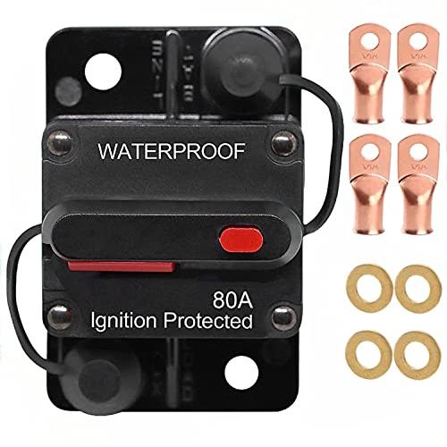 Calvert win 80 Amp Circuit Breaker with Manual Reset for Car Marine Trolling Motors Boat ATV Manual Power Protect for Audio System Fuse, 12V-48VDC, Waterproof (80A)