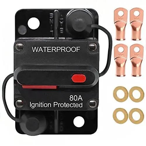 Disjoncteur 80 Ampère pour Tracteurs d'Épaisse Mer, Bateaux, ATVs, Alimentation Manuelle, Protection pour Systèmes Audio, Fusible 12V-48VDC, Étanche (80A) Disjoncteur 80 Ampère pour Tracteurs d'Épaisse Mer, Bateaux, ATVs, Alimentation Manuelle, Protection pour Systèmes Audio, Fusible 12V-48VDC, Étanche (80A)
