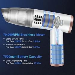 Cordless Air Duster & Vacuum 2 in 1, Powerful 70000RPM, 7500mah, Electric Air Blower Replaces Air Cans , Computer Keyboard Vacuum Cleaners, Portable Compressed Air Duster for Home/Office/Car, White