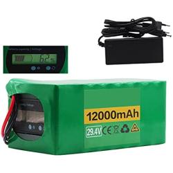 Jieoto 29.4V 12000mAh Lithium Battery Pack 12AH 7S5P Electric Bike Battery for 200W 250W 350W Motor for Electric Scooters Electric Tools with Voltage Display+ Charger