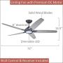 Luminance Dorian Eco 72 Inch Ceiling Fan with Light | Dimmable LED Fixture with Premium DC Motor | 6-Speed Wall Control with Gray Solid Wood Blades with and Downrod Mount, Graphite