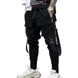 PDTXCLS Mens Jogger Sweatpants Hip Hop Zipper Pockets Elastic Waist Harem Pants Motor Biker Punk High Street Casual Trousers