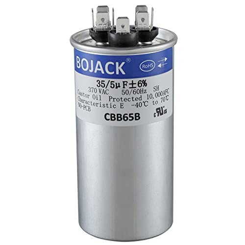 BOJACK 35+5uF 35/5MFD ±6% 370V CBB65 Dual Run Circular Start Capacitor for AC Motor Run or Fan Start or Condenser Straight