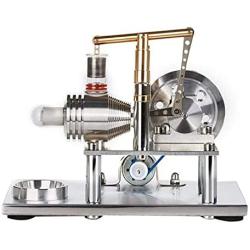 PUOSUO Hot Air Stirling Motor Power Generator Alpha Engine Model Educational Physics Experiment Kit(B)