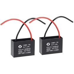 uxcell Ceiling Fan Capacitor CBB61 3uF 450V AC 2 Wires Metallized Polypropylene Film Capacitor 43x31x18mm for Electric Fan Pump Motor Generator 2Pcs