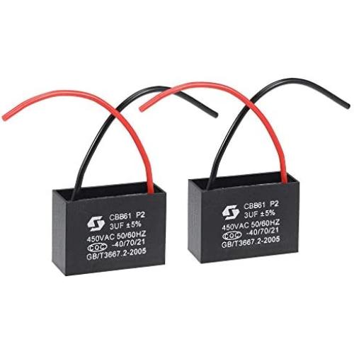 uxcell Ceiling Fan Capacitor CBB61 3uF 450V AC 2 Wires Metallized Polypropylene Film Capacitor 43x31x18mm for Electric Fan Pump Motor Generator 2Pcs
