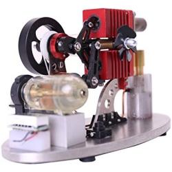 Teerwere Stirling Engine Motor Double Cylinder Double Piston Rocker Arm Linkage Stirling Engine Generator Model with LED Lamp Voltage Display Meter (Color : Red, Size : One Size)