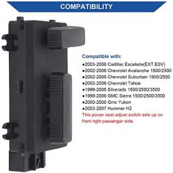 Obaee Power Seat Switch Recliner Control Right Passenger 8 Way Compatible with 1999-2007 Chevrolet Chevy Suburban Silverado Avalanche Tahoe/GMC Yukon Sierra/Cadillac Escalade Replacement OEM 12450254