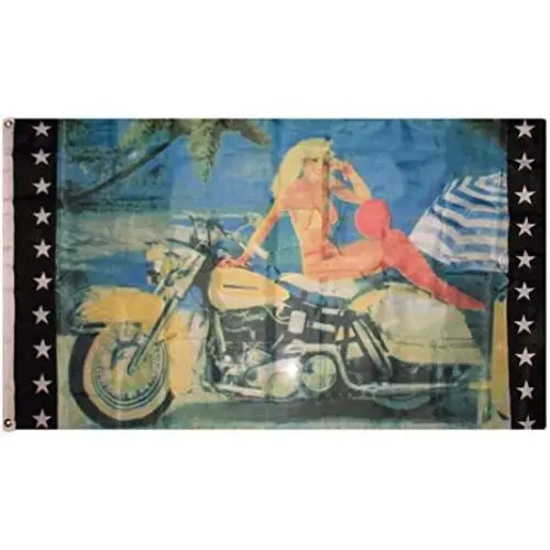 Trade Winds 3x5 Blonde Girl on Bike Motorcycle Motor Cycle Flag 3x5 Banner Grommets Premium Fade Resistant