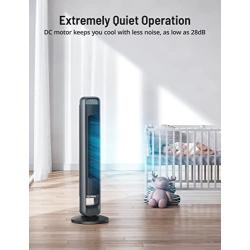 Tower Fan, PARIS RHÔNE Oscillating Fan, DC Motor with 28dB, 12 Speeds, 4 Modes, Night Light, 12H Timer, LED Display, Quiet Cooling Bladeless Fan with Remote for Bedroom Living Room & Office