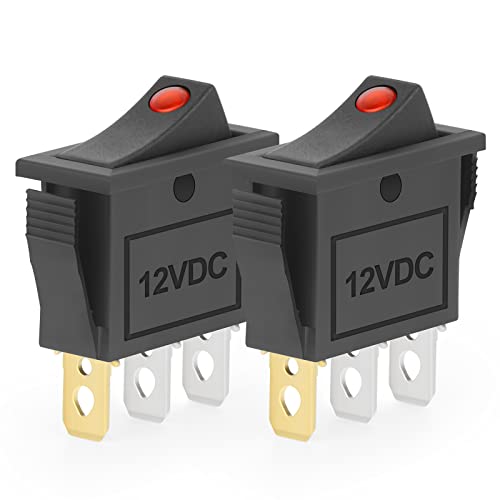 QCQIANG 2PCS AC 16A 250V 20A 125V Rocker Switch with Red LED Light, Rocker Button Switch for Cars, Motorcycles, Vacuum Cleaners
