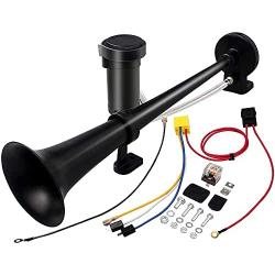 Hhobake 12V 150db Air Horn with Air Compressor ,18 Inches Trains Horns for Vehicles, Car Truck RV Van SUV Motorcycle Off Road Boat (Black)