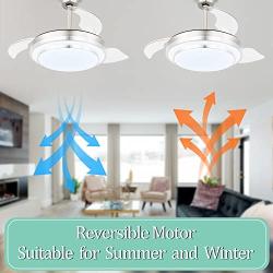 36 Inch Retractable Ceiling Fan with Lights and Remote Control, Modern Ceiling Fan with Retractable Blades, DC Motor, 6 Speed, 3 Light Color Change, 3 Timing Options Brushed Nickel