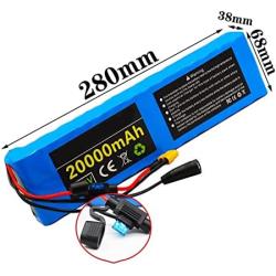 36V 20000mAh E-Bike Lithium Ion Battery, Built-in BMS, with Charger and Fuse, Rechargeable Replacement Battery for 200W-500W Motors