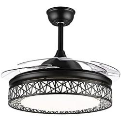 Fandian 42Inch Modern Ceiling Fans with Light Retractable Blades LED Ceiling Fan 3 Color Change 3 Speeds Chandelier Remote Control Fandelier for Living/bBedroom (Black)