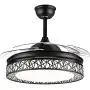 Fandian 42Inch Modern Ceiling Fans with Light Retractable Blades LED Ceiling Fan 3 Color Change 3 Speeds Chandelier Remote Control Fandelier for Living/bBedroom (Black)