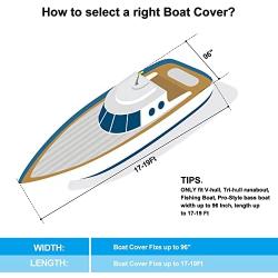 Mrrihand Trailerable Boat Cover Waterproof with Motor Cover, Heavy Duty UV Resistant Marine Grade Polyester, Fits V-Hull, TRI-Hull, Runabout Boat (Length: 17-19‘, Beam Width: up to 96