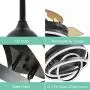 42 Inch Retractable Ceiling Fan, Geometric Circled Hanging Light Fan with Silent Motor, Retractable Blades, 6 Speed, 3 Color Change, Timer, Black Chandelier Fan Ceiling Light for Bedroom