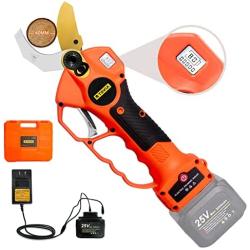 T TOVIA Professional Cordless Electric Pruning Shears, 25V Battery Powered Garden Tree Trimmer with Brushless Motor, 1 Lithium Battery, 40mm Cutting Diameter, LCD Power Display