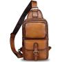 Genuine Leather Sling Bag Crossbody Motorcycle Bag Handmade Hiking Chest Daypack Retro Shoulder Backpack (Brown)