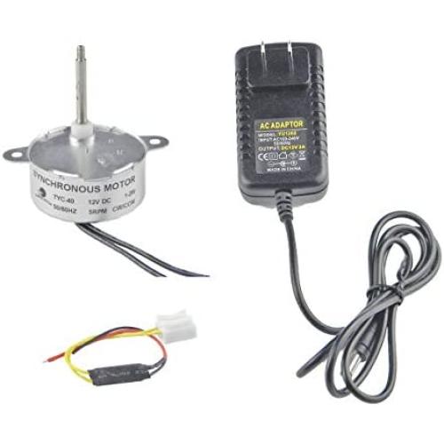 CHANCS TYC40 12V 5RPM DC 5RPM Shaft 46mm Synchronous Motor With DC Power Adapter - Input 100/240V Output DC 12V for Animated Dolls