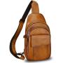Genuine Leather Sling Bag Crossbody Motorcycle Bag Handmade Chest Bag Hiking Daypack Retro Shoulder Backpack (Brown)