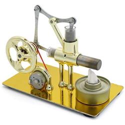 Teerwere Stirling Engine Motor Mini Hot Air Stirling Engine Model Generator Motor Steam Power Educational Toy (Color : Gold, Size : One Size)
