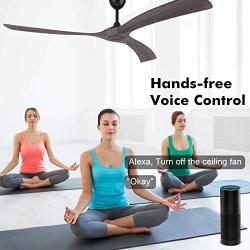 Ovlaim 72 inch Outdoor Smart WiFi Solid Wood Ceiling Fan, IP44 DC Motor Ceiling Fan with Remote Control 3 Blades, Compatible with Alexa, Google and Smart Life App