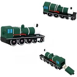 Engine USB Drive - Locomotive Flash Drive for Boys and Girls - Trendy Flash Drive - Back to School Gifts for Kids (Green Locomotive)