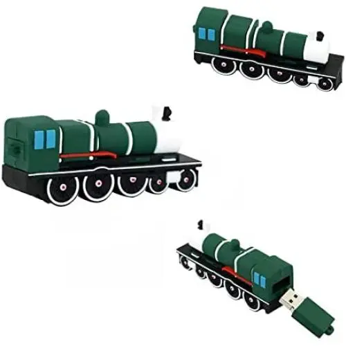 Engine USB Drive - Locomotive Flash Drive for Boys and Girls - Trendy Flash Drive - Back to School Gifts for Kids (Green Locomotive)