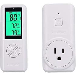 Wireless Temperature Controlled Outlet, Digital Plug in Thermostat Outlet with Remote Control Built in Temp Sensor Heating & Cooling for A/C, Fans, Heaters (Remote Control Detect Temperature)