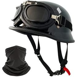 Motorcycle Helmet German Style Half Helmet Skull Cap Adult Men Women Half Shell Helmet, DOT Approved Retro Half Face Helmet for Cruiser Scooter Chopper (Large)