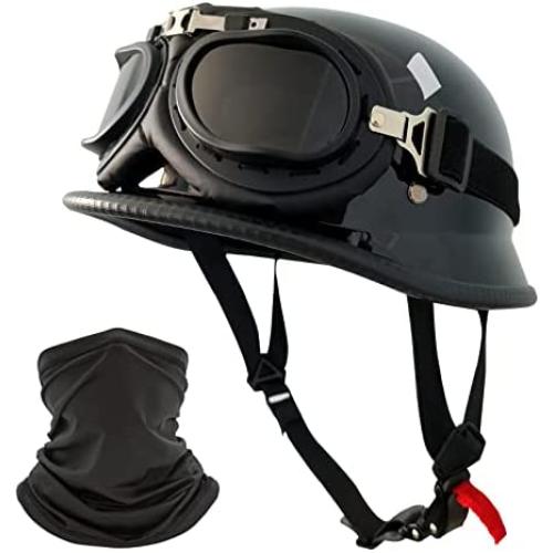 Motorcycle Helmet German Style Half Helmet Skull Cap Adult Men Women Half Shell Helmet, DOT Approved Retro Half Face Helmet for Cruiser Scooter Chopper (Large)