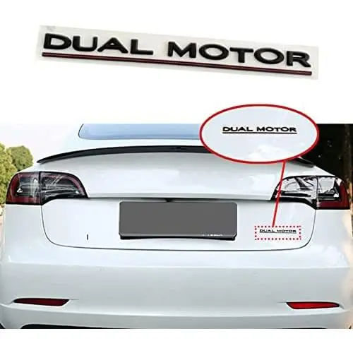 YHCDSEA Model 3 Y Dual Motor Badge Emblem Sticker Plaid Decor Compatible for Tesla Model 3 Y X S Accessories (Dual Motor-Matt Black)
