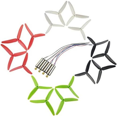 Upgraded Propellers Three Blades Main Blade Propeller Motors with Metal Gears for Hubsan H502E H502S Drone Replacement CCW CW RC Quadcopter Spare Parts Set (4 Colors)