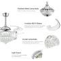 48 Inches Reverse Dimmable Fandelier Crystal Ceiling Fans with Light, Siljoy Modern Invisible Retractable Chandelier Fan LED Ceiling Fan for Bedroom Living Dining Room, Polished Chrome