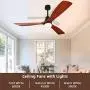Ghicc Ceiling Fan with Light Remote Control 52Outdoor Ceiling Fan Modern 3 Wood Blade Ceiling Fans with Lights Noiseless DC Motor