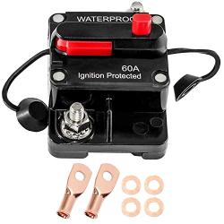 RED WOLF 60 Amp Circuit Breaker W/Ring Terminal 2 Gauge Connector Manual Reset Switch for Boat Trolling Motor Marine ATV Trailer Vehicles Stereo Audio Electronic Battery Solar System Inline Fuse