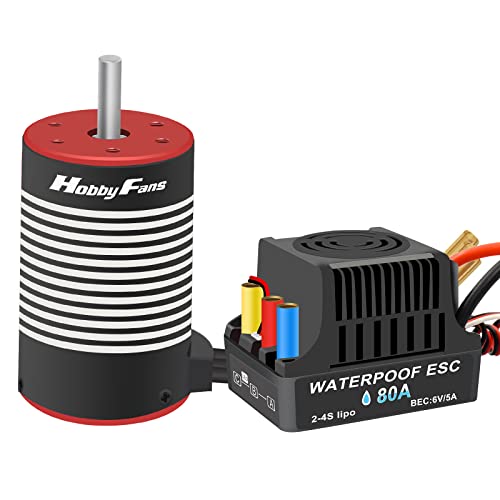 Hobby Fans Waterproof 80A Brushless ESC with 3660 3300KV Brushless Motor 5mm Shaft for 1/10 RC Car Crawler