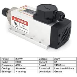 RATTMMOTOR CNC Spindle Motor Kit Square 2.2KW 220V Air Cooled Spindle Motor ER20+2.2KW Inventer VFD 220V Variable Frequency Drive Converter Speed Control for CNC Router Engraver Milling Machine