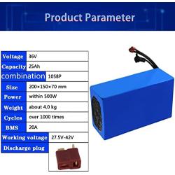 36V 25Ah E-Bike Lithium Ion Battery, for 100W-500W Motors, Comes with 42V Charger, Rechargeable Replacement Battery Pack, Built-in BMS