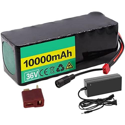 Jieoto 36V 10000mAh Lithium Battery 10Ah 10S 2P T-Plug E-Bike Li-ion Battery Pack Suitable for 500W 350W 250W 200W Electric Bicycles Motors with Charger and BMS