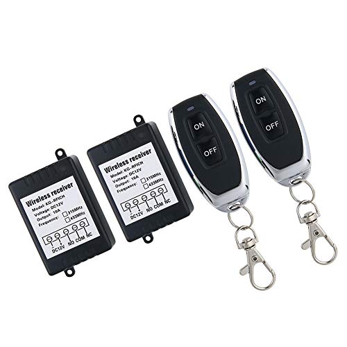 DC 12V 1CH 433Mhz RF Relay Smart Wireless Remote Control Light Switch, 2 Transmitters with 2 Relay Receiver