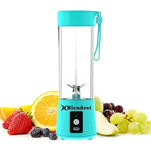 Blendest Portable Blender, USB Travel Juice Cup Personal Travel Blender Baby Food Mixing Machine with Updated 6 Blades with Powerful Motor Speed 18,000 rpm Rechargeable Battery,13.5 OZ (400ml) Mint Blue