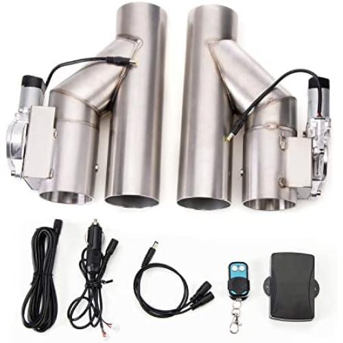 RJSPHH 3 Inch Electric Exhaust Cutout Motor E-cut Valve Kit, Catback Single Y Pipe 2 pcs with One Controller Remote Kit