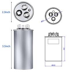 40/5 MFD uF ±6% 370/440 VAC CBB65B Dual Run Round Capacitor, UL Listed Motor Run Capacitor for Condenser Straight Cool or Heat Pump Air Conditioner Parts Replacements